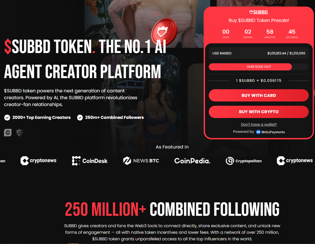 SUBBD Token presale info about amount raised and token price